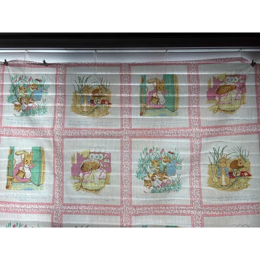 Vintage Beatrix Potter Cotton Fabric Panel Peter Rabbit Quilt